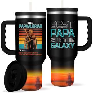 Cool Papa Tumbler with Handle Cool Gifts for Papas Best Papa in the Galaxy 40oz Insulated Coffee Tumbler with Straw and Lid Christmas Father's Day Present for Papas from Grandkids