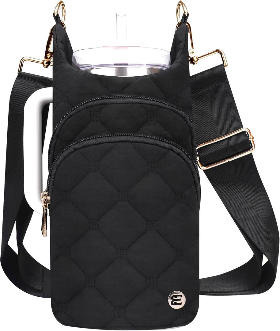 Water Bottle Holder with Strap for 30/32 oz, Crossbody Water Bottle Carrier Bag with RFID Blocking Phone Pocket