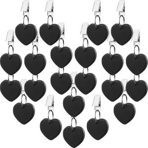 24 Pack Tablecloth Weights for Outdoor Tables Heart Shape Small Tablecloth Weights Stone Pendant with Stainless Steel Clips for Holding Things Down(Black)
