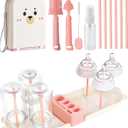 Travel Baby Essentials, 7in1 Travel Baby Bottle Cleaning Kit, Baby Essentials for Flying Nipple, Drying Rack, Straw, Soap Dispenser Dish Soap for Bottles, Gift for Mom (Pink)