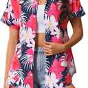 Women's Hawaiian Shirt Short Sleeve Tropical Button Down Summer Beach Aloha Luna Floral Hawaii Shirt Lightweight (3X-Large)