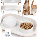 MalsiPree Elevated Dog Bowls - Puppy Adoption Gifts & Cute Puppy Accessories - 45 Tilt Feeding Station with Ceramic Dishes - Food and Bowls Set - Dog Birthday Gifts for Small Pets - Sand Beige
