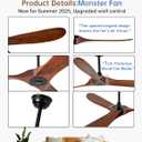 60 Inch Outdoor Ceiling Fan no Light,Solid Wood Ceiling Fan Without Lights with Remote/Wall Control,Large 3 Blades Walnut Propeller for Patio,Porch,Living Room,Bedroom,Farmhouse