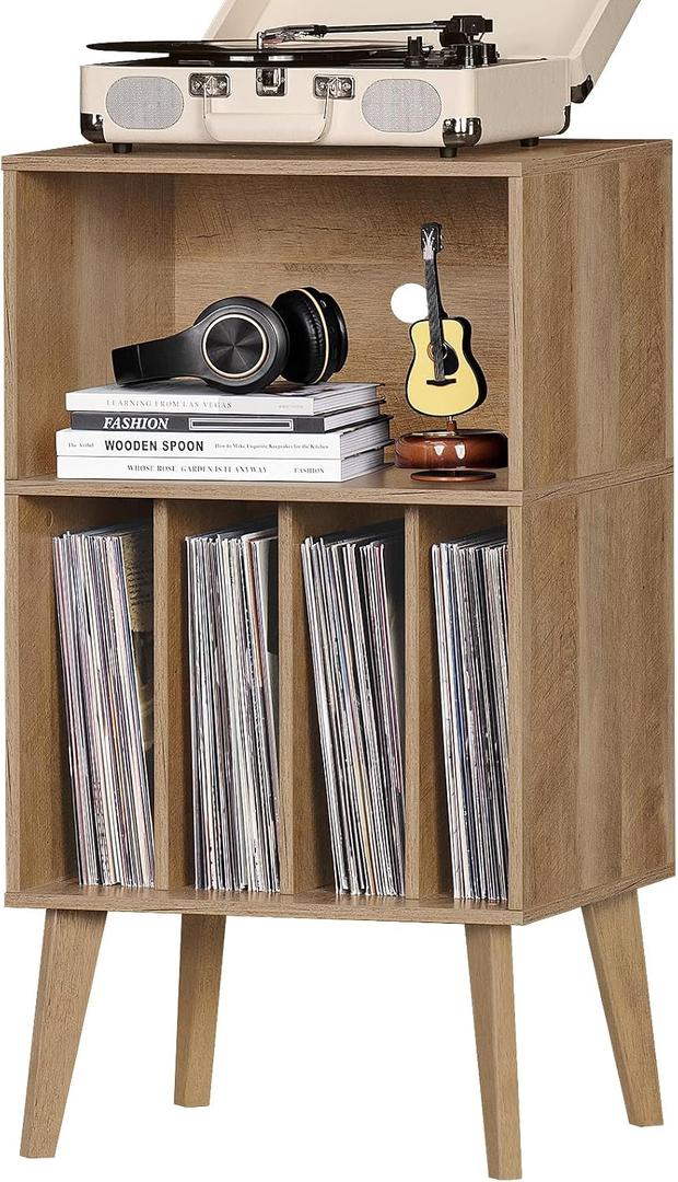 Lerliuo Record Player Stand, Oak Turntable Stand Holds up to 160 Albums, 18.1 inches x 15.7 inches x 34.2 inches