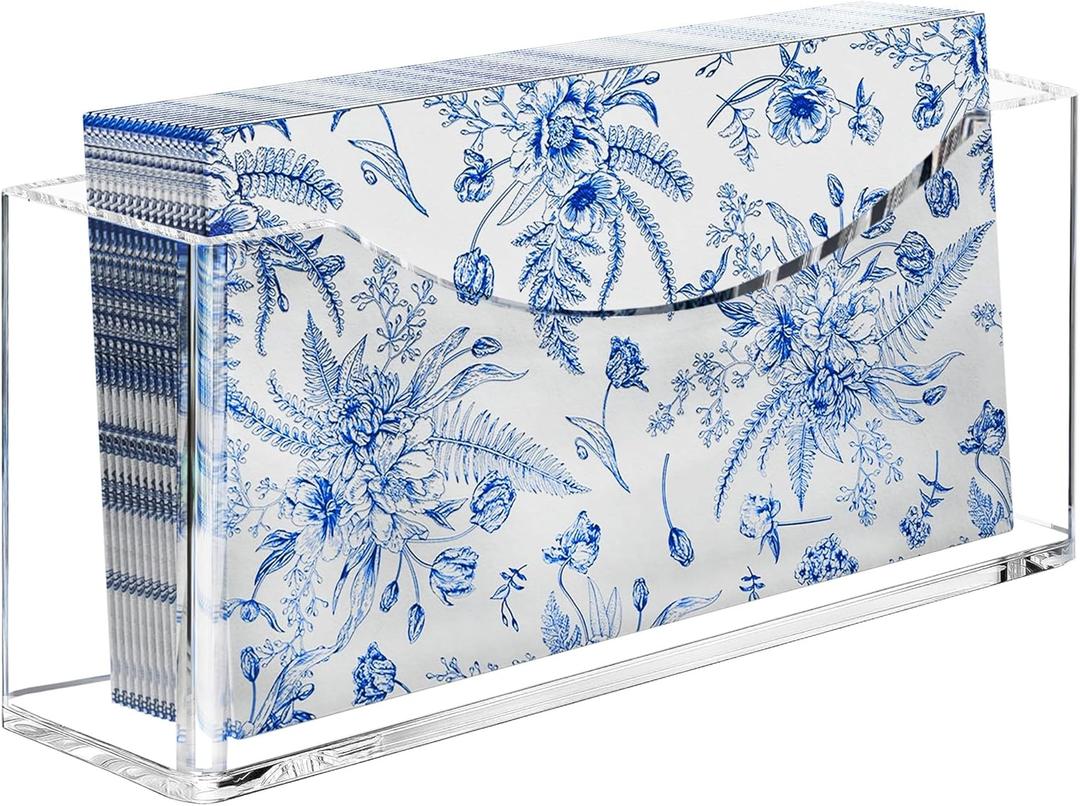 BRVNOTA Acrylic Napkin Holder, Clear Waterproof Vertical Guest Towel Holder for Dining Table, Disposable Hand Towels Tray for Bathroom/Hotel/Kitchen (1 PCS)