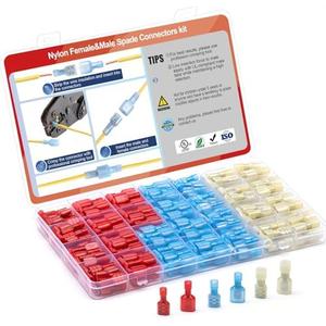 Pack of 2, AIRIC 200 Pcs UL Listed Nylon Spade Quick Disconnect Connectors Kit, 22-10 Gauge Male and Female Electrical Connector Wire Spade Crimp Terminals, Wiring Crimps Insulated Terminal Assortment Kits