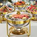 Chafing Dish Buffet Set 4 Pack, 5QT Gold Round Chafing Dishes for Buffet, High Grade Chafers and Buffet Warmers Sets with Glass Lid, Rolled-Edge Food Warmers for Parties, Weddings, Catering