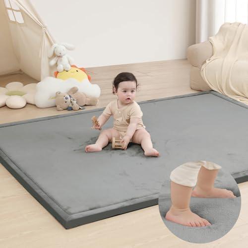 Baby Play Mat for Floor, 1.3" Thick Memory Foam Tummy Time Mats, 79"×118" Extra Large Non Slip Crawling Mat for Toddlers, Infants, Kids, Yoga Mat, Tatami Style for Living Room (Dark Gray)