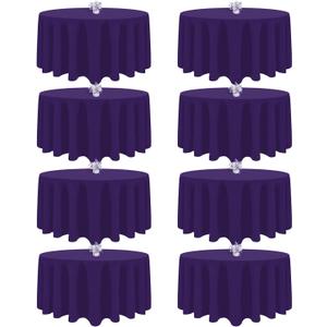 8 Pack Purple Round Tablecloth 120 Inch Round Table Cloth, Wrinkle Resistant and Washable Tablecloth Polyester Fabric Table Cloth Round Cover for Dining Wedding Banquet Party