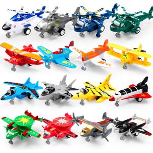 JOYIN 16 Pcs Pull Back Airplane Toys, Boys Plane Playset, Aircraft Incl Helicopter, Fighter, Bomber, Gifts for Toddler Kids 3+ Years Old, Treasure Box Toys for Classroom