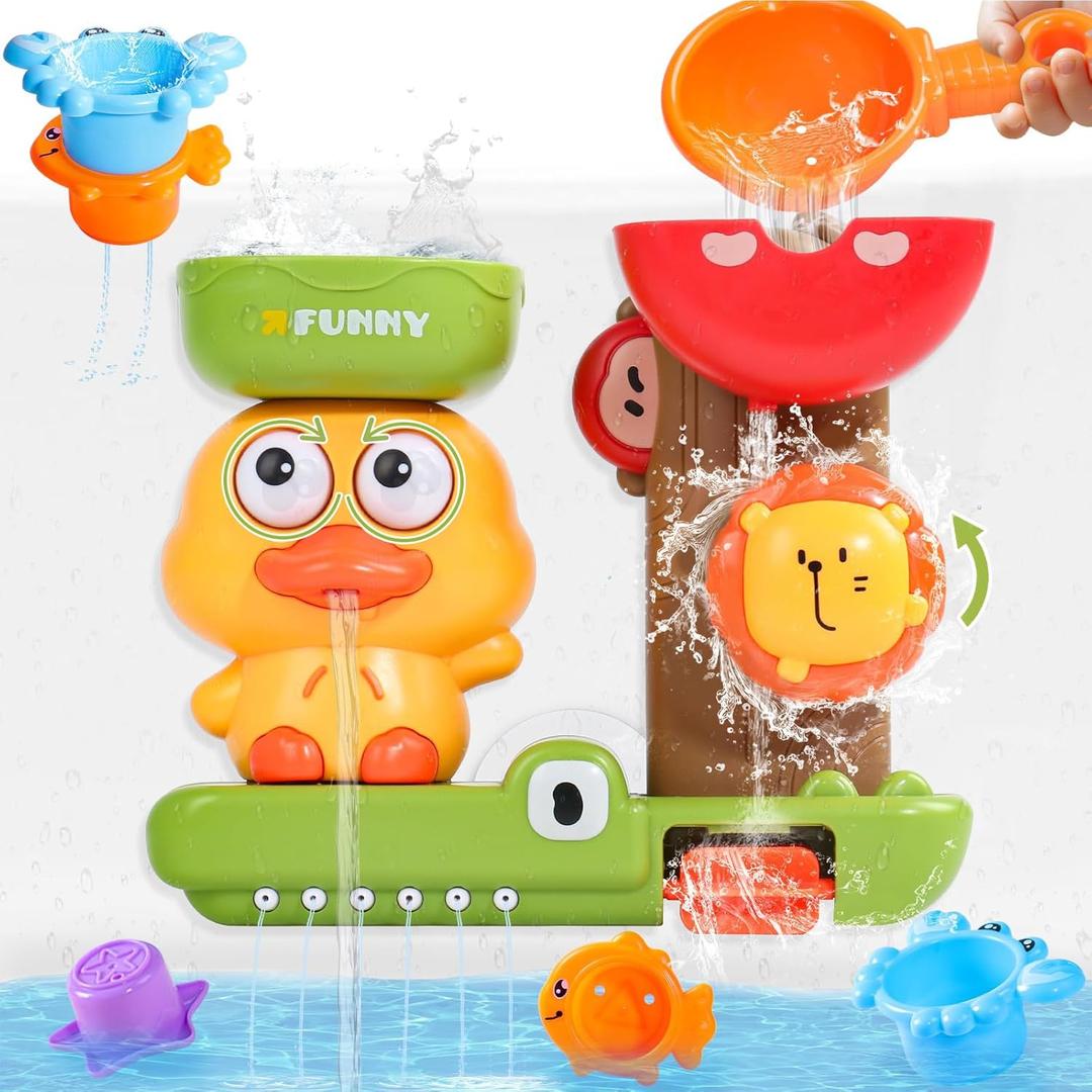 Baby Bath Toys for Kids Ages 1-3 Interactive Toddler Bath Toys Duck Sensory Bathtub Water Shower Toys with 3 Stacking Cups for 12+ Months Boys Girls Birthday Gifts