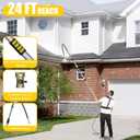 Buyplus 24FT Reach Telescoping Gutter Cleaning Tools 4-16FT Rain Gutter Cleaner Tools From Ground with 3/4" Brass Garden Hose Shut Off Valve, Bendable Flexible Water Wand for Garden Hose, Window