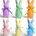 Orgrimmar 6Pcs Easter Flocked Bunny Figurines - 8.8" Bow-Tie Rabbits, Soft Tabletop Ornaments for Home Office Spring Decor & Easter Party Supplies