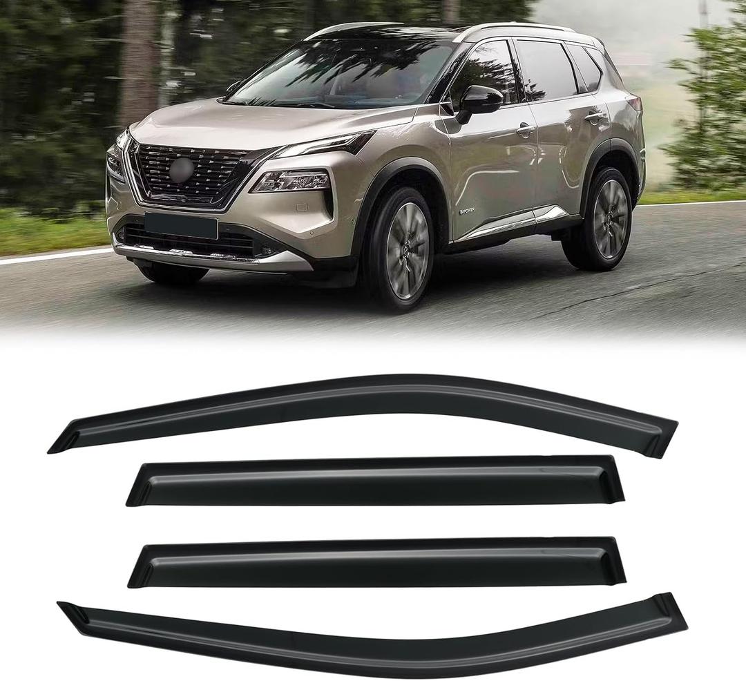 Window Visor for 2021-2026 Nissan Rogue, Out-Channel Rain Guards Shields Vent Deflector Shade Wind Dark Smoke 2022 2023 2024 2025 21 22 23 24 25 26, Tape-On Outside-Mount, 4PCS