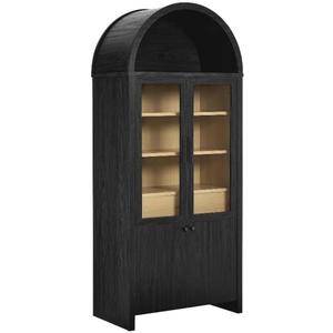 Modway Evie Arched Display Cabinet in Black Oak - Modern Tall Storage Cabinet with Shelves - Sophisticated Glass Door Bookcase - Elegant Living Room and Hallway Accent Cabinet