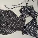 ZAFUL Womens 3pcs Swimsuit Floral Halter Triangle Bikini Top Tie Side Bottom with Long Sheer Cover Up Skirt (Black, M)