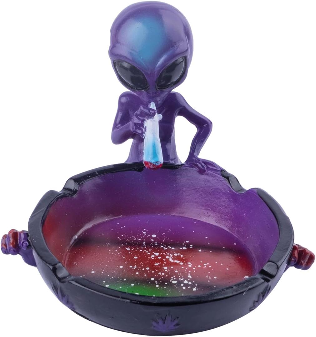 Ash Tray Cool Ashtrays for Cigarettes, Alien Fantasy Ashtray Decor for Home Office, Ornament Gift (Purple, ALIEN)