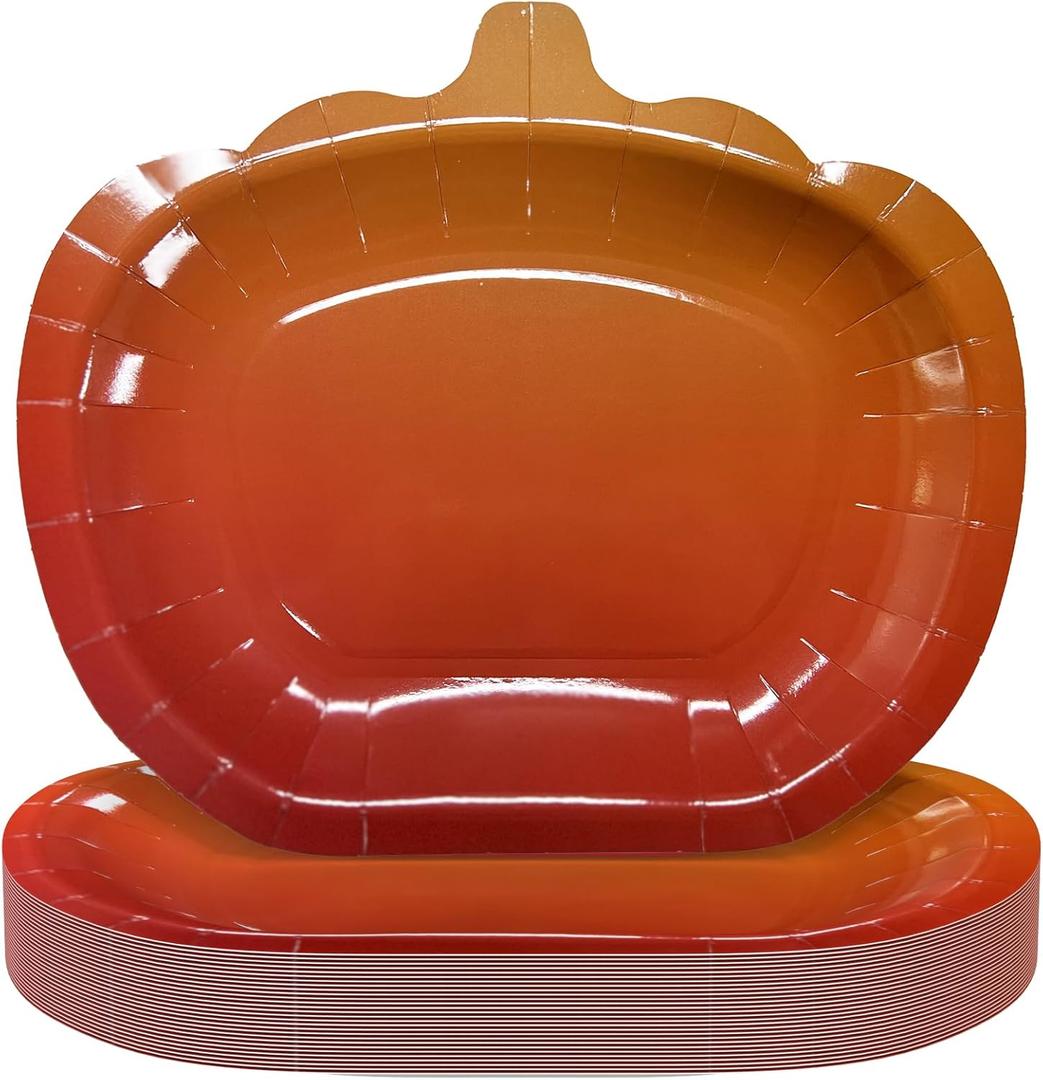 Tbsone 25 Pack Pumpkin Paper Plates, Fall Thanksgiving Harvest Disposable Plates for Autumn Dinner, Dessert, Party, Catering, Holiday Events & Favors, 9.2x8.1 Inches