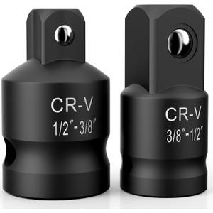 2PCS Impact Socket Adapter and Reducer Set,1/2"to 3/8" & 3/8"to 1/2" Impact Adapter Set Breaker Bar Wrench Conversion Kit Mechanic tools
