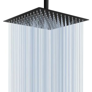 Voolan Rain Shower Head - High Flow Large Rainfall Shower Heads Made of Stainless Steel - Waterfall Bathroom Square Showerhead - Ceiling or Wall Mount (12" Black)