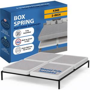 Greaton, Box Spring Bed Base King Size, 2-Inch Wood Mattress Foundation - Amish Made in USA Quiet Noise Free, 4-Pieces Under Mattress-Support BoxSpring, Fully Assembled, White