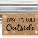 Duraaamo 2 Pcs Baby It's Cold Outside Door Mat Winter Christmas Nature Coir Welcome Outdoor Rug Black White Stripe Outdoor Christmas Front Porch Rugs Non Slip Floor Mats Indoor Entrance Decor