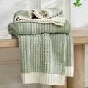 Amélie Home Premium Chenille Throw Blanket, Soft Cozy Luxury Two-Tone Knit Blanket for Couch, Sofa, Chair, Home Decor, Sage Green & Ivory 50"x60"