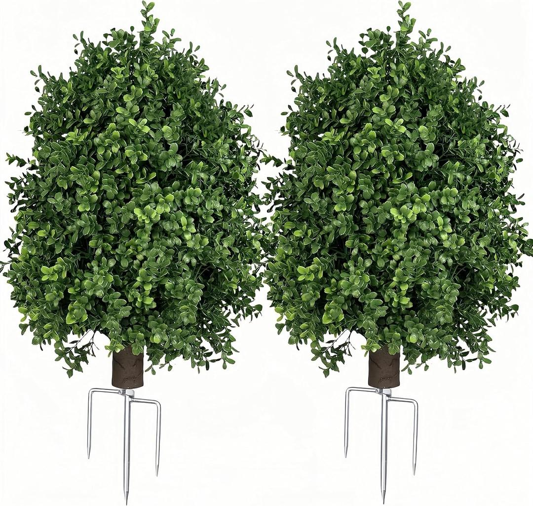 QIANYUN Boxwood Topiary Bush -Artificial Topiary for Outdoors-Evergreen Plants Topiary Ball Tree UV-Resistant 2-Pack for Front Porch Garden Yard Balcony Decor