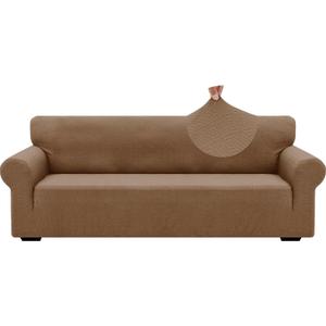 ZNSAYOTX 1 Piece Jacquard Couch Covers for 3 Cushion Couch High Stretch Sofa Cover for Pets Dogs Anti Slip Extra Large Sofa Slipcovers Furniture Protector (X-Large,New Pattern Light Coffee)