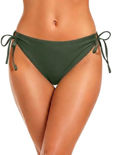 Zmart String Tie Side Bikini Bottoms - Women Full Coverage Swimsuit Bottom Mid Rise Mid Waist Swim Bathing Suit Bottom Army Green S