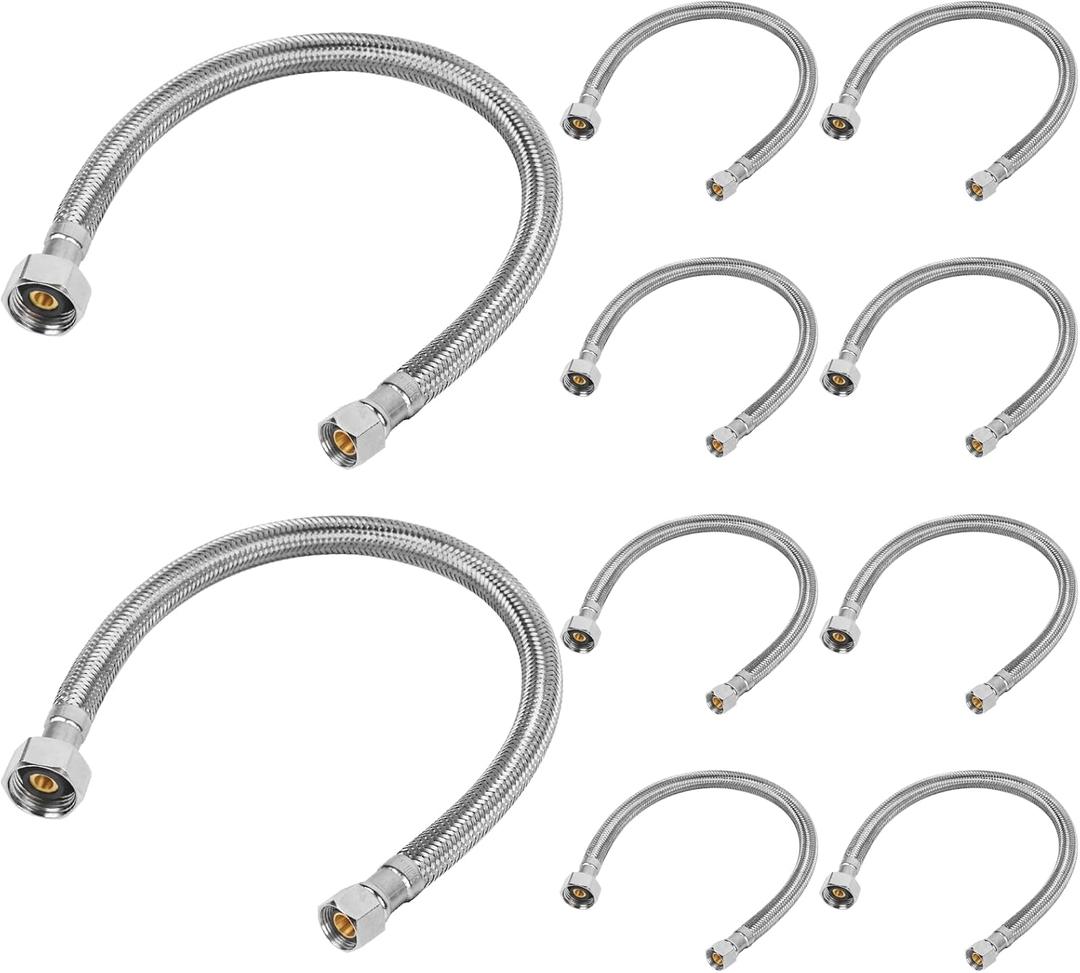 16" Faucet Supply Line, 3/8" Comp x 1/2" FIP Stainless Steel Kitchen Faucet Hose Connector, For Small Kitchen Sink with Short Distance (10-Pack) (16 Inch)