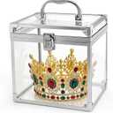 Okllen Crown Boxes for Pageants, Transparent Acrylic Portable Cosmetic Case, Crown Case for Vanity, Bathroom Counter, Dresser, Silver