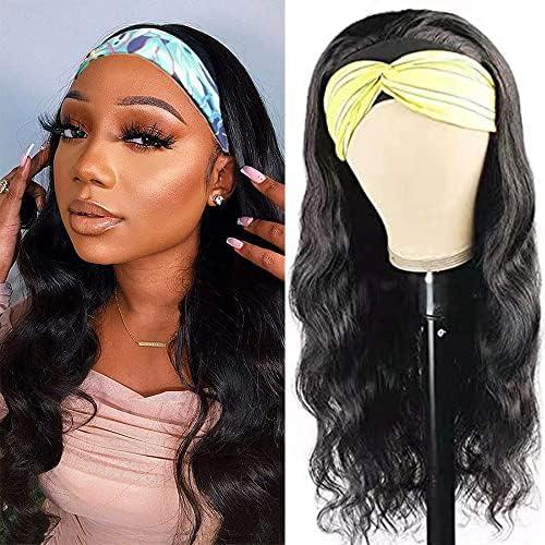 higher Body Wave Headband Human Hair Wig 14 Inch Glueless None Lace Front Wig Brazilian Virgin Hair Wear and Go Wigs for Black Women 150% Density Wigs Natural Color
