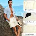 Heyfanee Mens Cotton Linen Shorts Casual 7 Inch Inseam Stretch Summer Shorts for Men Lounge Beach Vacation (White)