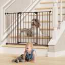 InnoTruth 28.9-49" Baby Gate for Doorways, 30" Tall Extra Wide Doggy Gates for Stairs One-Hand Opening, Easy Walk Thru Dual Lock Dog Gates for The House, Kitchen, Balcony, Easy Install Kid Gate,Brown