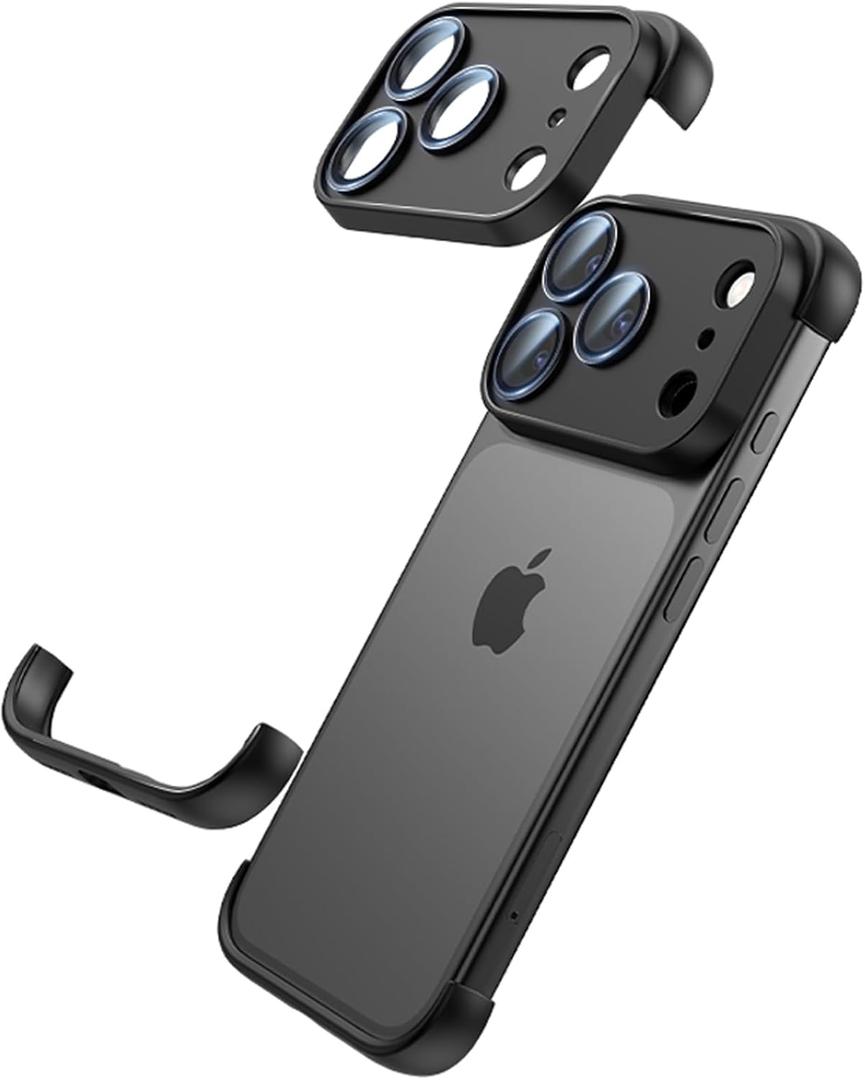 for iPhone 17 Pro Case with Camera Lens Protector, Minimal No Back Bumper Frameless Slim Thin Lightweight Silicone Bumper Cover Compatible with MagSafe Wireless Charging (Black)