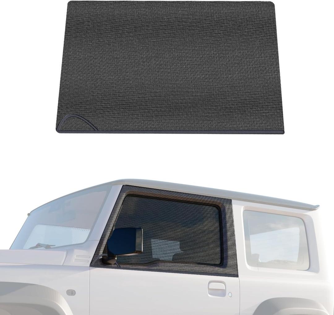Pair of Front Window Sun Shades and Breathable Mesh Side Window Sunshades for 1997-2024 Jeep Wrangler TJ JK JL & Gladiator JT, Anti-UV Stretchy Sun Screen Net for Baby/Pets/Camping