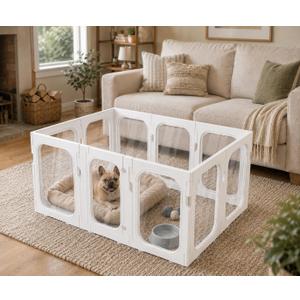 Acrylic Dog Playpen, 8-Panel Clear Transparent Puppy Playpen for Small Dogs Indoor Outdoor, Easy Assembly Foldable Pet Exercise Pen with Locking Door (White, 25.6 INCH, 10 Panels)