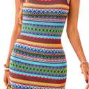PRETTYGARDEN Womens 2026 Summer Mini Dresses Square Neck Sleeveless Tank Bodycon Striped Boho Sundress Beach Vacation Outfits (XXL)