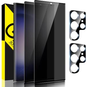 [2+2 Pack] Galaxy S23 Ultra Privacy Screen Protector, 9H Tempered Glass, Ultrasonic Fingerprint Support, 3D Curved, HD Clear Anti-Spy Film for Samsung S23 Ultra 5G Glass Screen Protector