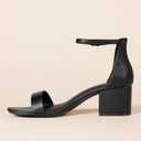 Amazon Essentials Women's Two Strap Heeled Sandals with Adjustable Ankle Strap, Padded Memory Foam Insole, Black Faux Leather, 7