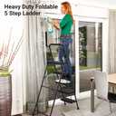 5 Step Ladder Folding Step Stool, Wide Platform Ladder with Non-Slip Steps for Kitchen, Office, Garage, and Home Use