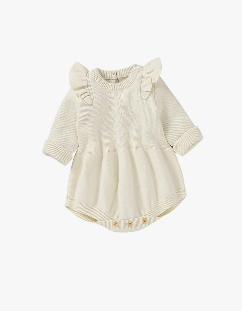Infant Newborn Sweater Romper Knitted Bodysuit Baby Girl Crewneck Long Sleeve Jumpsuit Casual Sweater Knitwear Tops, Size 3-4T