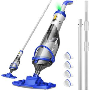 VIVOHOME Cordless Pool Vacuum with Telescopic & Extension Poles 9.12ft, 18.5 GPM Suction, 60-Min Run Time, Handheld Cleaner Rechargeable with Battery Indicator for Pools/ Spas/ Hot Tubs - Blue