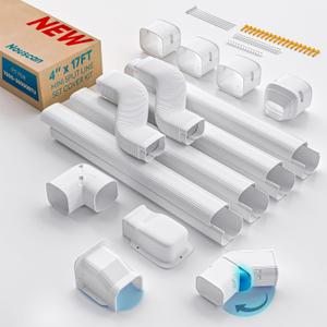 Mini Split Line Set Cover: 4" 17Ft Line Set Cover Kit for Minisplit with Flexible Duct, Decorative Lineset Cover Kit, Paintable for AC Pipe, Air Conditioner, HAVC, Heat Pumps, Central AC