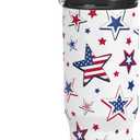 American Flag Star Tumbler with Handle 30oz, Stainless Steel Insulated Flip Straw Tumblers Coffee Travel Mug Cup, USA America Gifts for Women Girl for Birthday Christmas