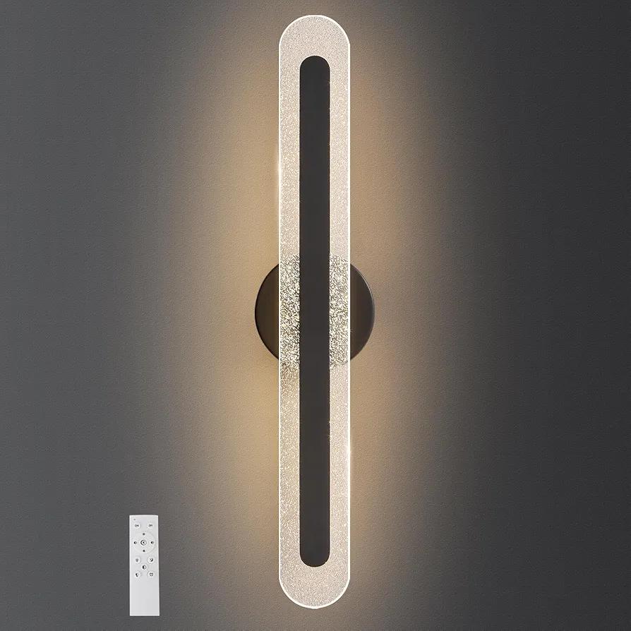 LED Wall Scones 22.8In Hardwired Black Wall Lamps with Remote Dimmable Acrylic Wall Light for Living Room Bedroom Bathroom Hallway Stairs
