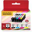 PGI-250XL CLI-251XL 5 Color Value Pack Replacement for Canon 250 and 251 Compatible with PIXMA MX922 MX920 MG5520 MG7520 MG6320 IP7220 IX6820 IP8720 (Total 5 Pack, Multicolor) (PGBK, Black, Cyan, Magenta, Yellow)