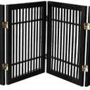 Urnporium Pet Dog Gate Freestanding, Strong Durable Folding Wooden Fence, Portable Acacia Hardwood Safety Barrier for Indoor & Outdoor Use (Black Pet Gate, 6 Panel 24" Tall)