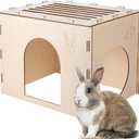 Woiworco Wooden Rabbit Hideout Castle for Easter Day, Rabbit Houses and Hideouts, Wooden Rabbit Bunny Hideout for Indoor Bunnies Chinchilla, Hamsters and Guinea Pigs Hut to Hide